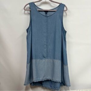 J.Jill Denim large Sleeveless Tunic high low frayed hem 100% Tencel Lyocell